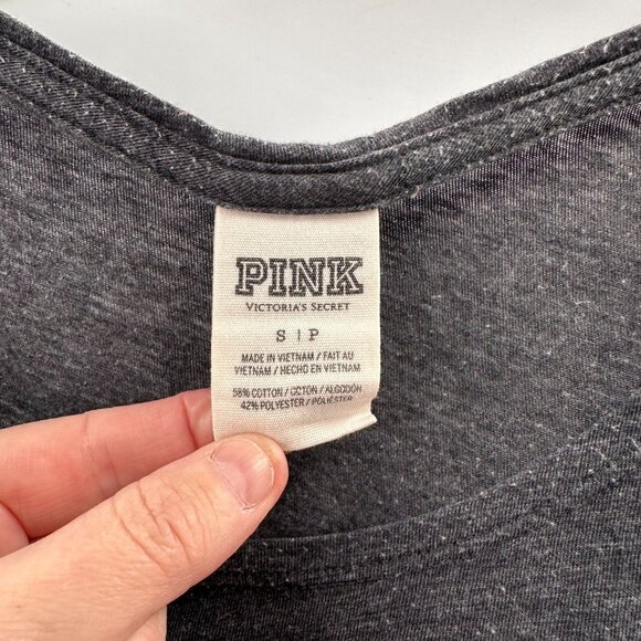 Victorias Secret Pink Racerback Tank Top S Charcoal Gray Striped Shoulder Y2K - Picture 2 of 9